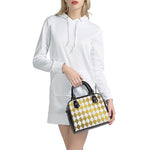 White And Gold Harlequin Pattern Print Shoulder Handbag