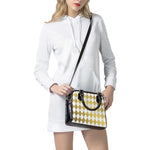 White And Gold Harlequin Pattern Print Shoulder Handbag