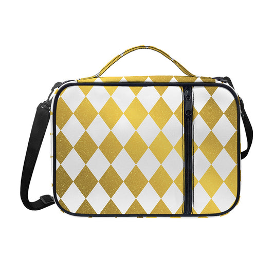 White And Gold Harlequin Pattern Print Shoulder Strap Bible Bag