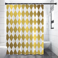 White And Gold Harlequin Pattern Print Shower Curtain