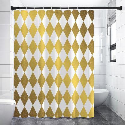 White And Gold Harlequin Pattern Print Shower Curtain