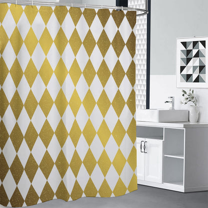 White And Gold Harlequin Pattern Print Shower Curtain