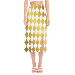 White And Gold Harlequin Pattern Print Side Slit Midi Skirt