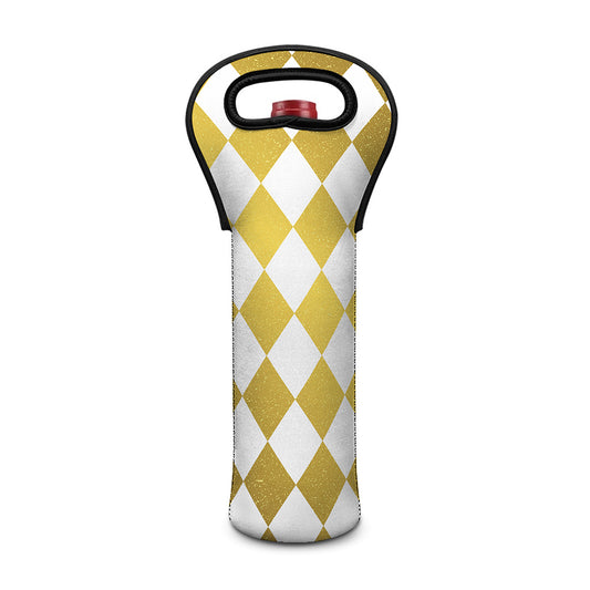 White And Gold Harlequin Pattern Print Single Neoprene Wine Tote