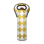 White And Gold Harlequin Pattern Print Single Neoprene Wine Tote