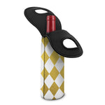 White And Gold Harlequin Pattern Print Single Neoprene Wine Tote
