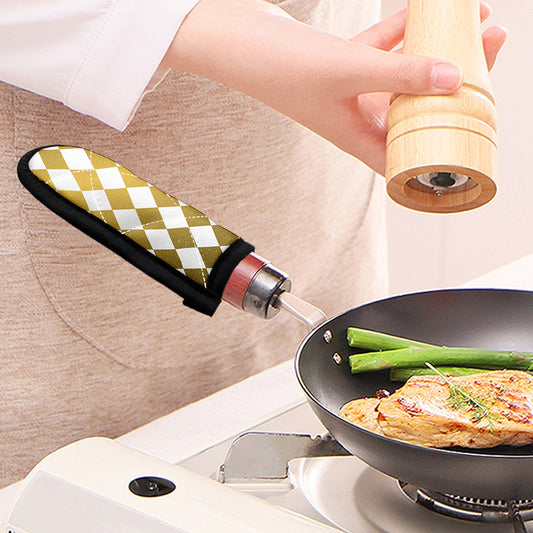 White And Gold Harlequin Pattern Print Skillet Handle Cover
