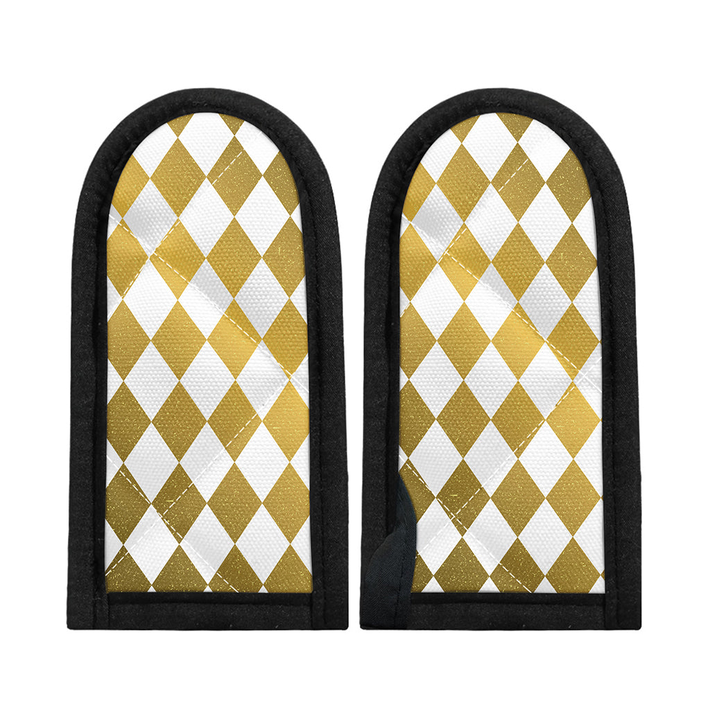 White And Gold Harlequin Pattern Print Skillet Handle Cover
