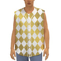 White And Gold Harlequin Pattern Print Sleeveless Baseball Jersey