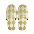 White And Gold Harlequin Pattern Print Slippers