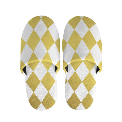 White And Gold Harlequin Pattern Print Slippers