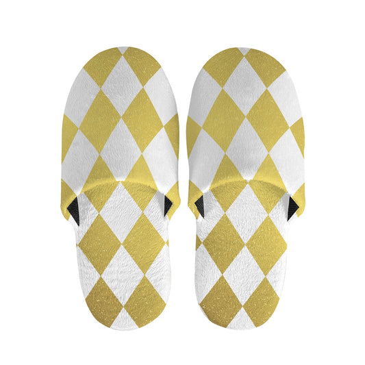 White And Gold Harlequin Pattern Print Slippers