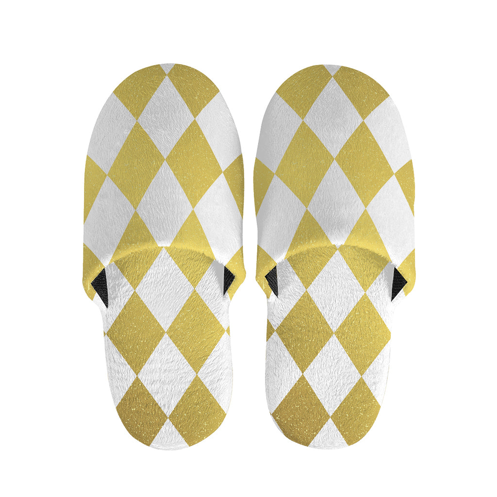 White And Gold Harlequin Pattern Print Slippers