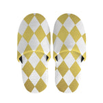 White And Gold Harlequin Pattern Print Slippers