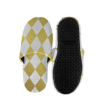White And Gold Harlequin Pattern Print Slippers