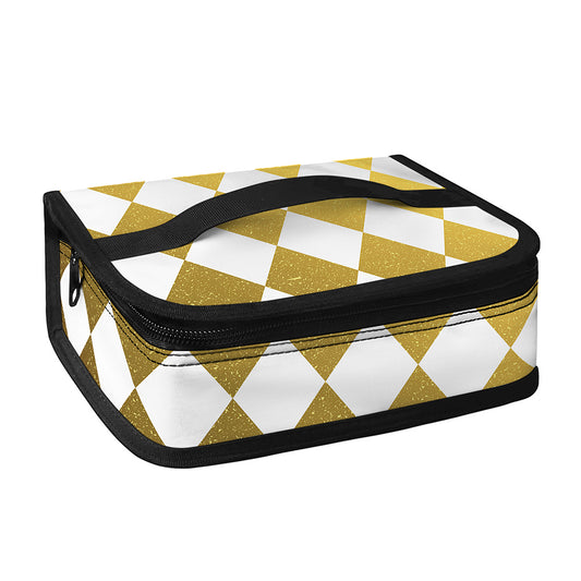 White And Gold Harlequin Pattern Print Small Lunch Bag