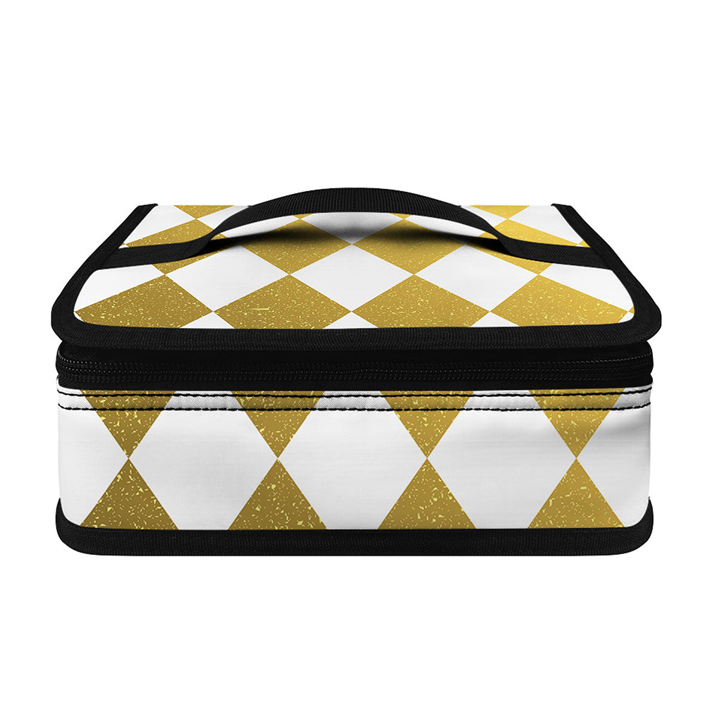 White And Gold Harlequin Pattern Print Small Lunch Bag