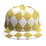 White And Gold Harlequin Pattern Print Snapback Cap