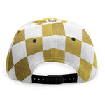 White And Gold Harlequin Pattern Print Snapback Cap