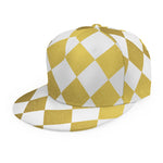 White And Gold Harlequin Pattern Print Snapback Cap