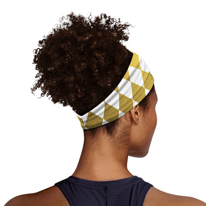 White And Gold Harlequin Pattern Print Sports Headband