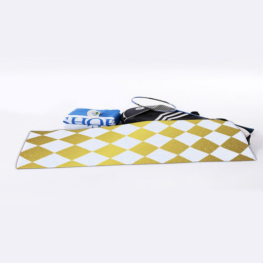 White And Gold Harlequin Pattern Print Sports Towel