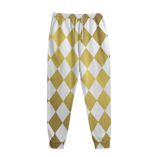 White And Gold Harlequin Pattern Print Sweatpants