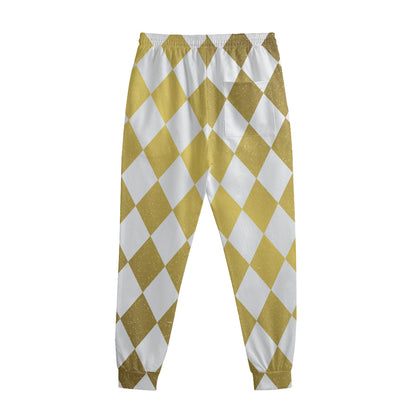 White And Gold Harlequin Pattern Print Sweatpants