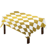White And Gold Harlequin Pattern Print Tablecloth
