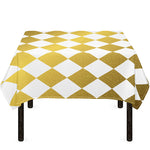 White And Gold Harlequin Pattern Print Tablecloth