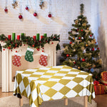White And Gold Harlequin Pattern Print Tablecloth