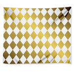 White And Gold Harlequin Pattern Print Tapestry