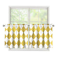 White And Gold Harlequin Pattern Print Tier Curtains