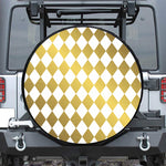 White And Gold Harlequin Pattern Print Tire Cover