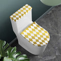 White And Gold Harlequin Pattern Print Toilet Lid And Tank Cover Set