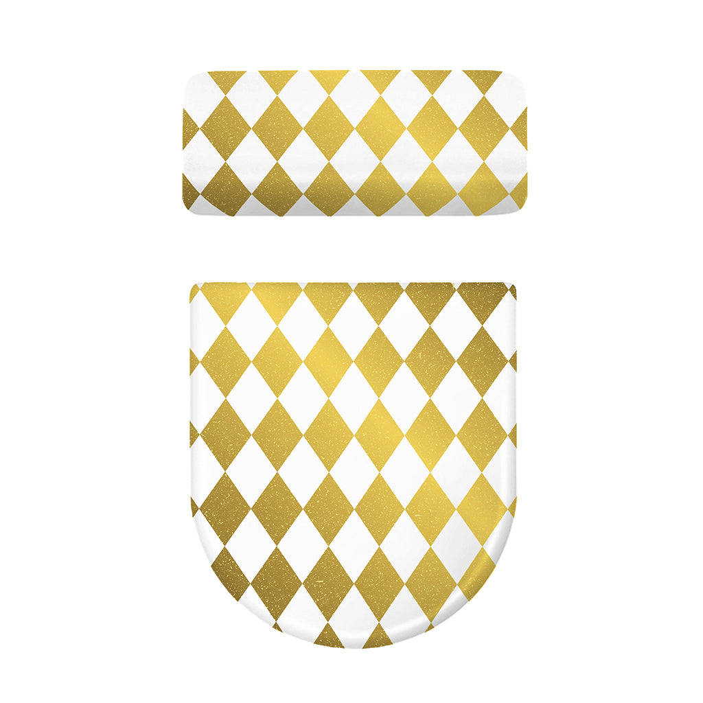White And Gold Harlequin Pattern Print Toilet Lid And Tank Cover Set