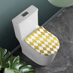White And Gold Harlequin Pattern Print Toilet Lid Cover