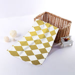 White And Gold Harlequin Pattern Print Towel