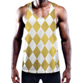 White And Gold Harlequin Pattern Print Men's Workout Tank Top