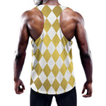 White And Gold Harlequin Pattern Print Training Tank Top