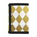 White And Gold Harlequin Pattern Print Trifold Wallet