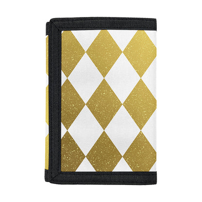 White And Gold Harlequin Pattern Print Trifold Wallet