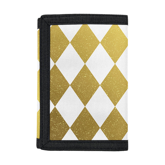 White And Gold Harlequin Pattern Print Trifold Wallet