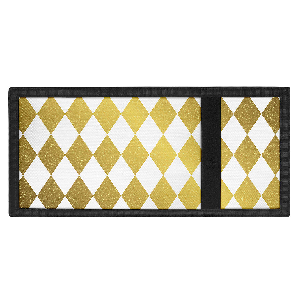 White And Gold Harlequin Pattern Print Trifold Wallet