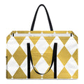 White And Gold Harlequin Pattern Print Utility Tote Bag