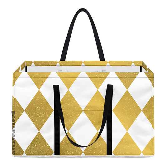 White And Gold Harlequin Pattern Print Utility Tote Bag