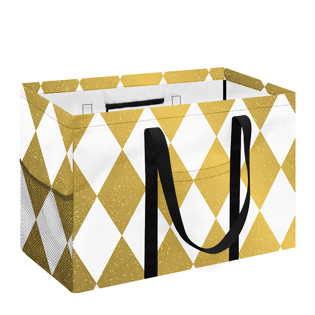 White And Gold Harlequin Pattern Print Utility Tote Bag