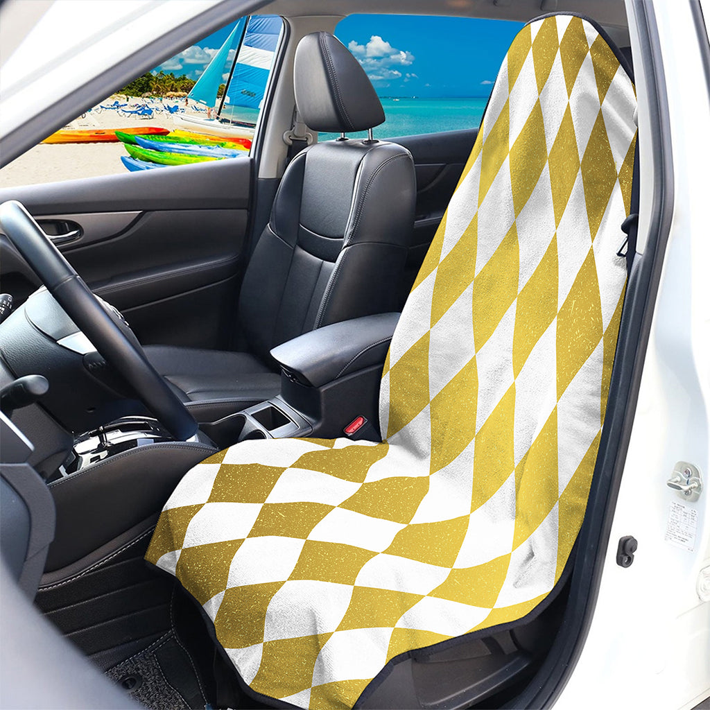 White And Gold Harlequin Pattern Print Waterproof Car Seat Cover