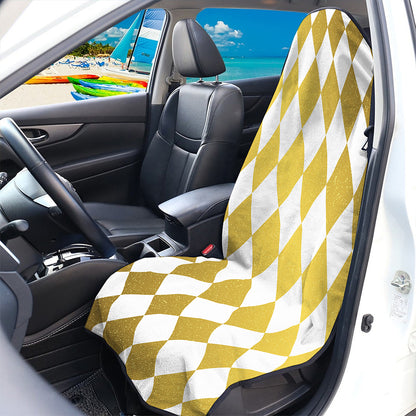 White And Gold Harlequin Pattern Print Waterproof Car Seat Cover