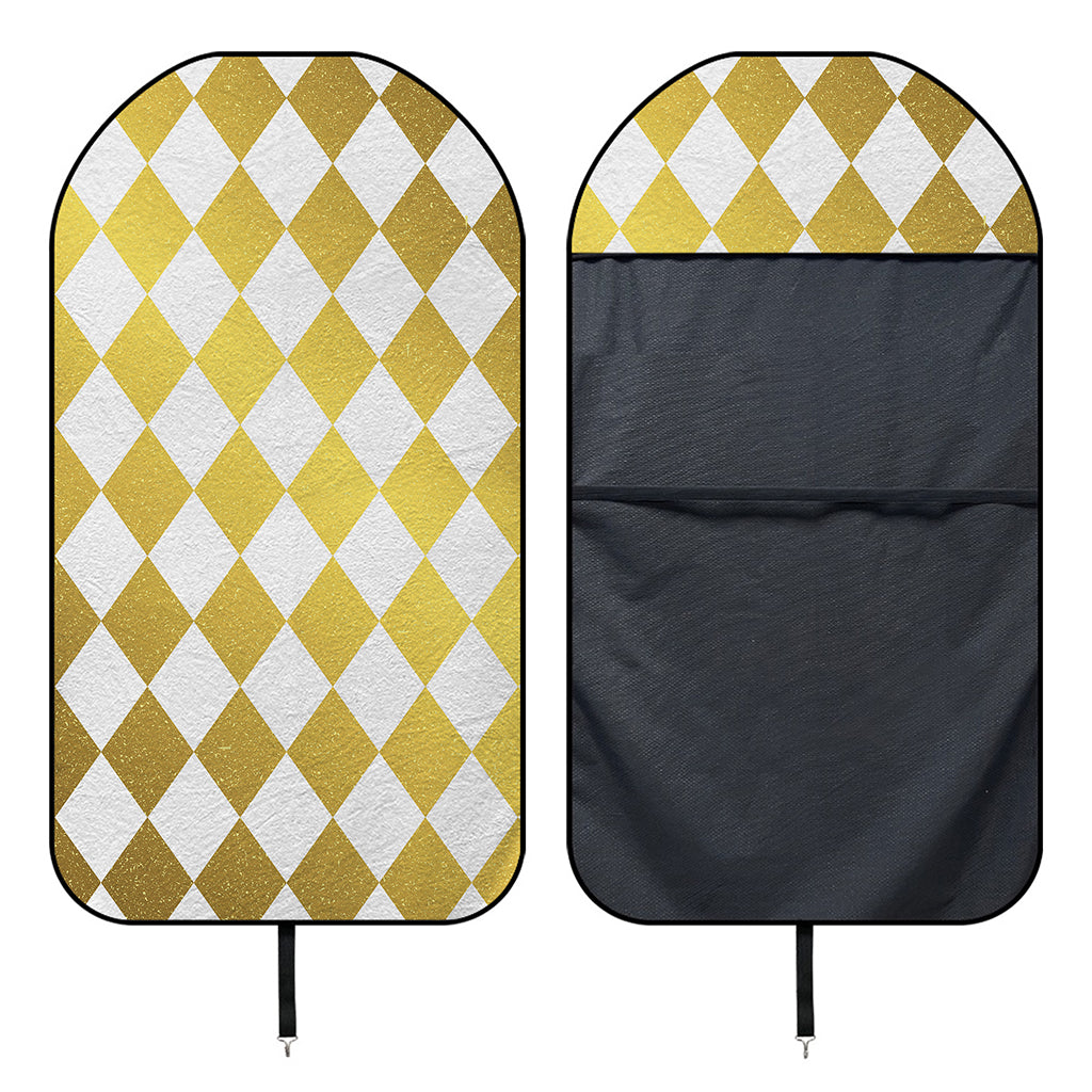 White And Gold Harlequin Pattern Print Waterproof Car Seat Cover